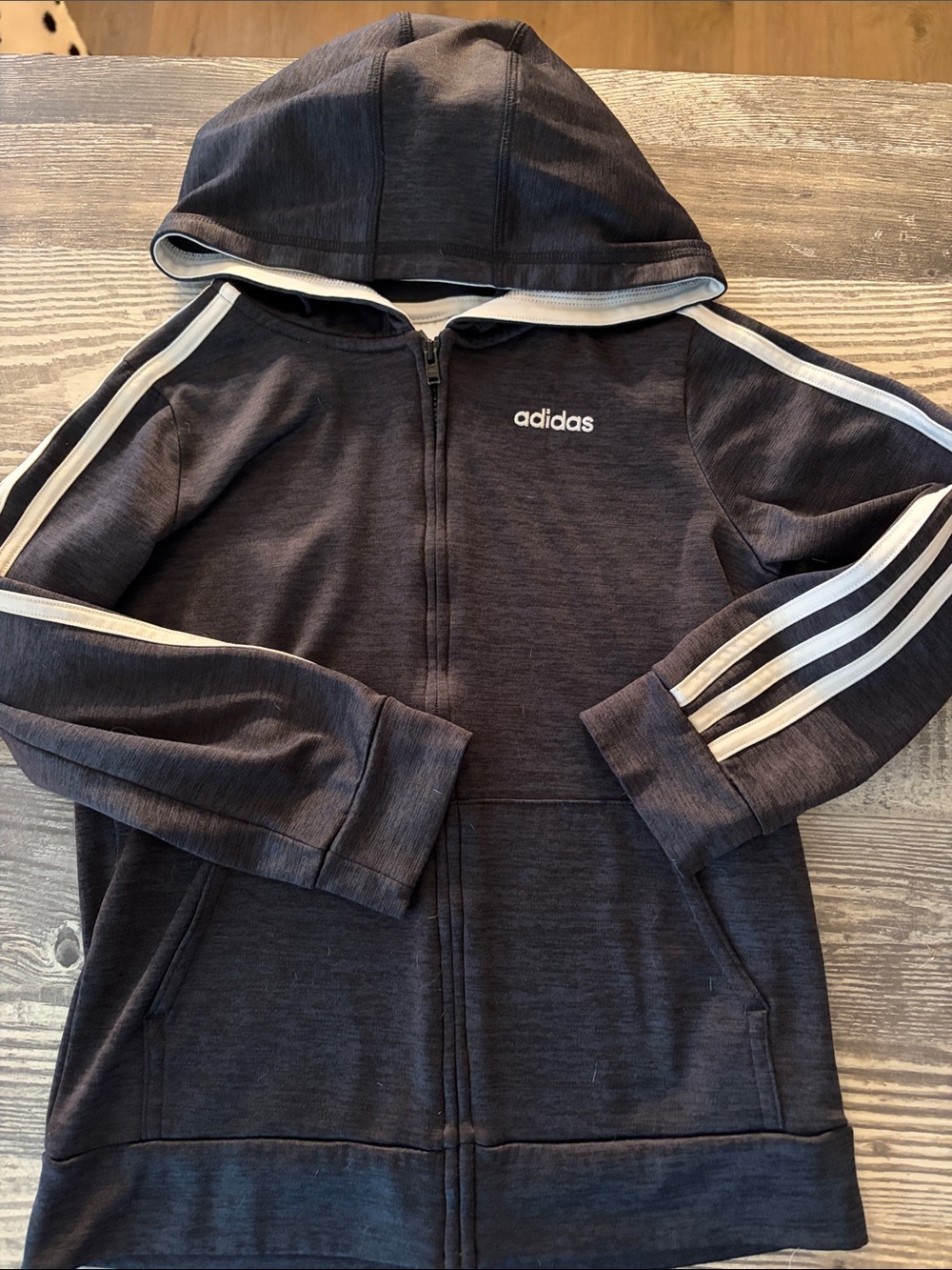 adidas Kids Charcoal Hoodie with White Three-Stripes